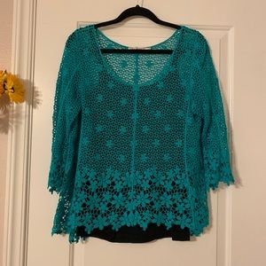 Le Dor Doble Lace Blouse Black and Green